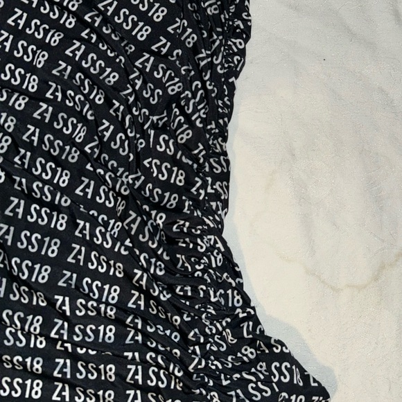 ZARA Dress Womens L Black Numerical Allover Print Cinged Waist Maxi - Picture 4 of 6